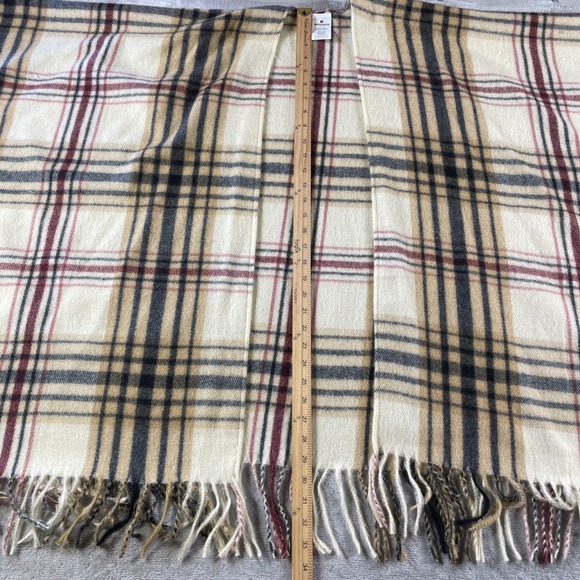 Woolrich Plaid Scarf Wrap One Size Cream Tan Fringe Warm‎ Boho Western Outdoor - Picture 5 of 7